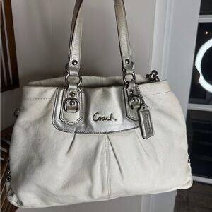 Coach Cream Leather Shoulder Bag with Silver Accents